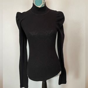 Free People Puff Shoulder Mock Turtleneck Top XS Black